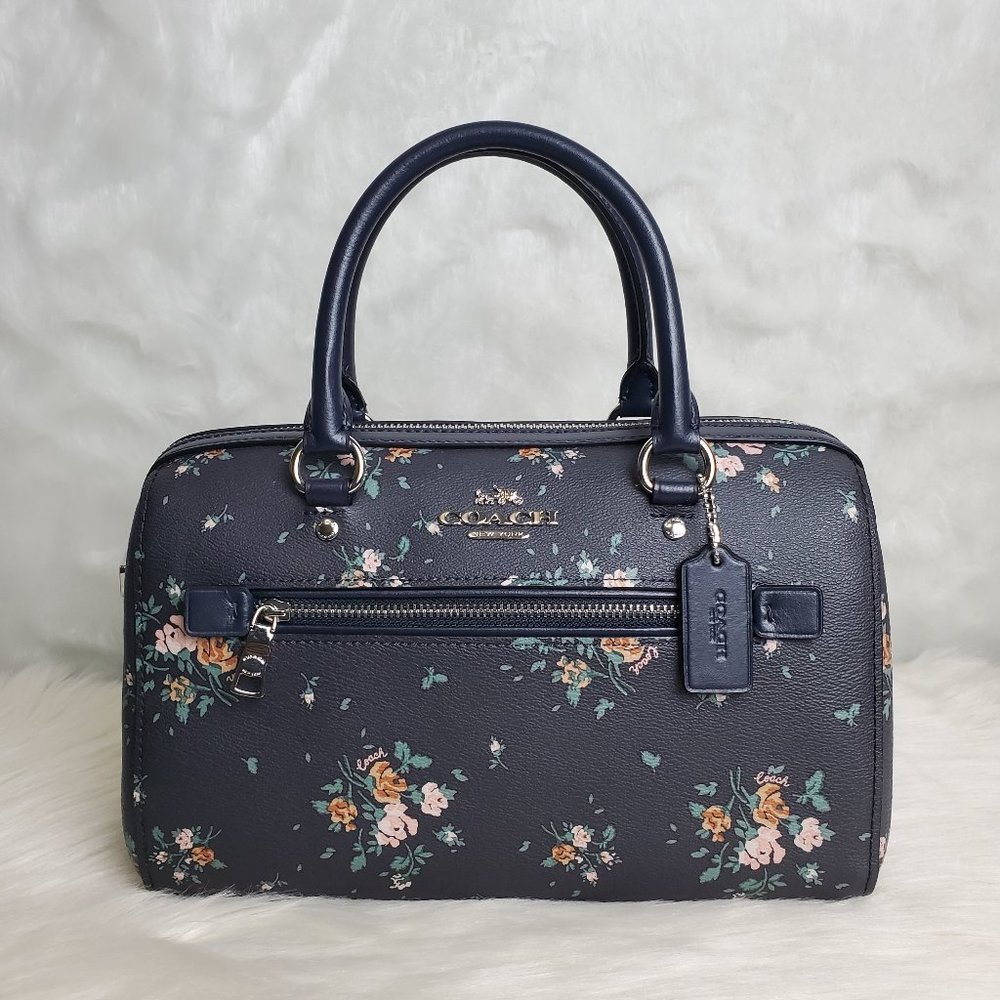 COACH ROWAN SATCHEL WITH ROSE BOUQUET PRINT